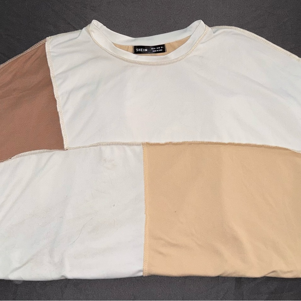SHEIN Patchwork Shirt - White and Tan